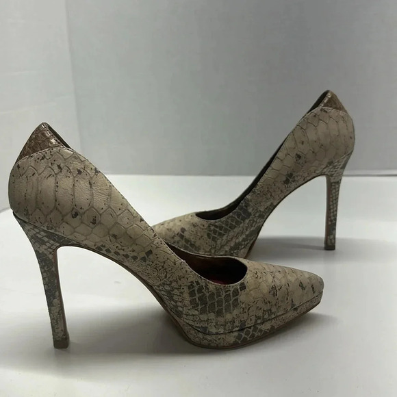 Sam Edelman Celia High Heels Platform Stiletto Leather Snake Skin Tan Brown 6 - Picture 5 of 9